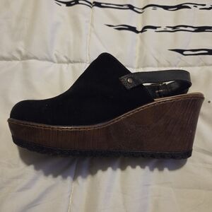 b.o.c. Black Suede Wedge Mules
